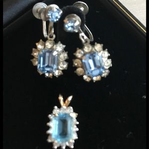 Antique blue and white rhinestone earrings.